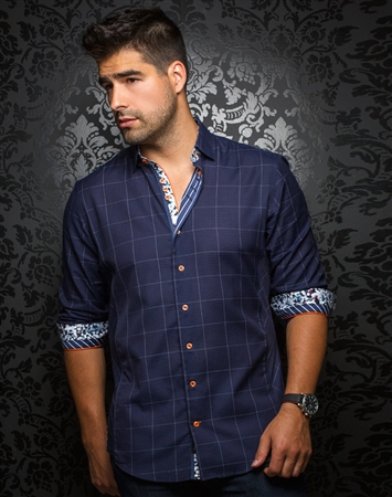 Designer Dress Shirt: Davios Navy