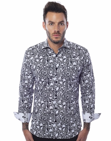 Luxury Button down - White Black Circle