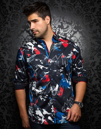 Designer Dress Shirt: Devon Print Black