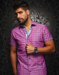 Casual Shirt: Raspberry Short Sleeve Sport Shirt