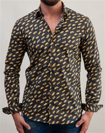 Luxury Black And Gold Print Button Down