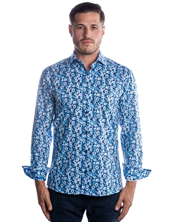 Blue Floral Dress Shirt modern Fashion Shirt -