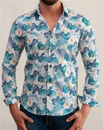 Luxury Tropical Print Dress Shirt