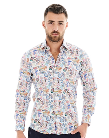 Bertigo Luxury Shirt with Multicolor White Paisley Print | Ezra 05