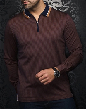 Au Noir POLO LONG SLEEVES FEDERICO, Tobacco