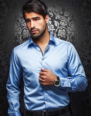 Casual Sport Shirt - Light Blue Long Sleeve Woven