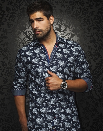 Luxury Sport Shirt - Navy White Floral