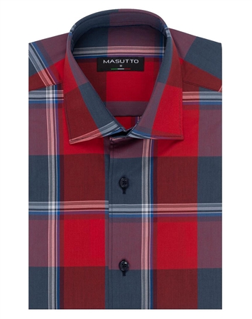 Slim Fit Red Check Short Sleeve shirt | Frankie 29