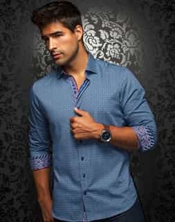 Luxury Dress Shirt: Men Navy Luxury Dress Shirt