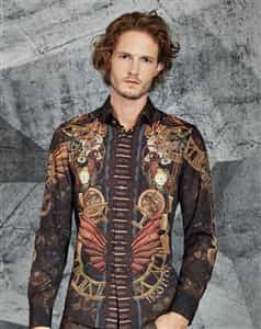 Unique Shirt: Print Long Sleeve Brown Shirt