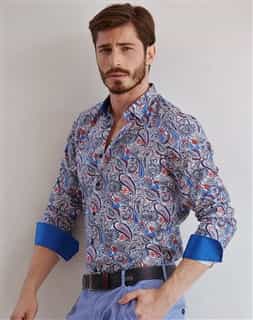 Luxury Dress Shirt | White blue Unique Paisley Dress Shirt