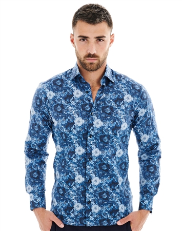 Bertigo Luxury Shirt with Elegant Navy Floral Print | Gento 92