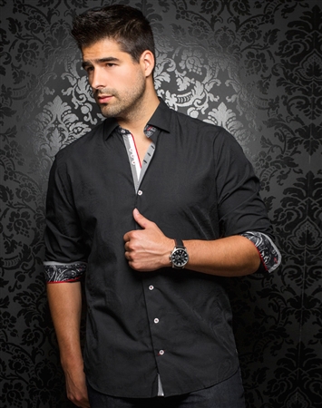 Designer Dress Shirt: Gianni Jacquard Black