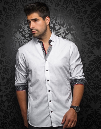 Designer Dress Shirt: Gianni Jacquard White