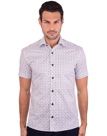 Charming White Doggy Patterned Short Sleeve Shirt