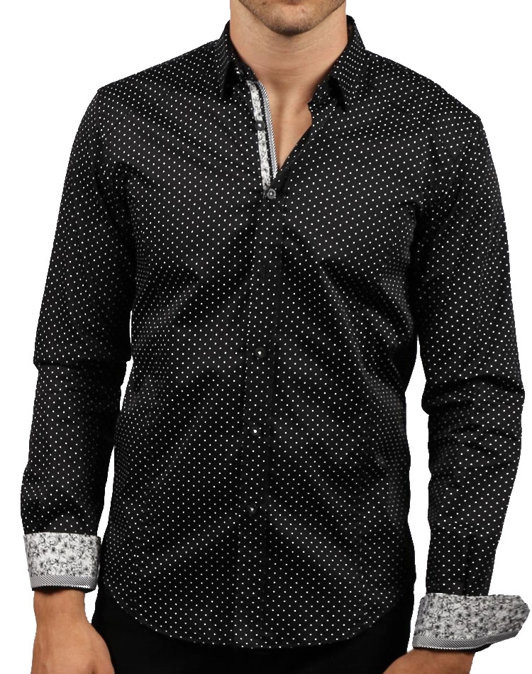 Black shirt with cheap white dots