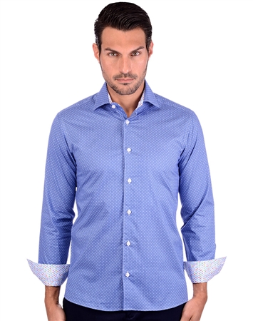 Rich Blue Luxury Polka Dot Dress Shirt