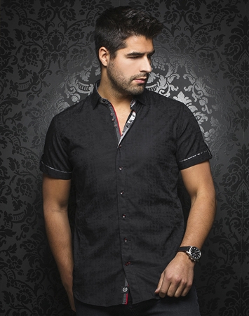 Sporty Short Sleeve Dress Shirt:  Herrera Black