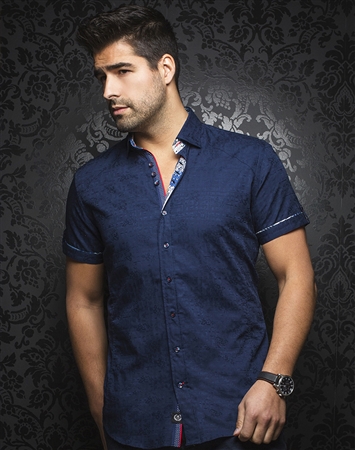 Sporty Short Sleeve Dress Shirt:  Herrera Navy