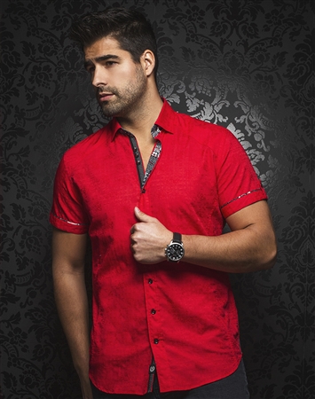 Sporty Short Sleeve Dress Shirt:  Herrera Red