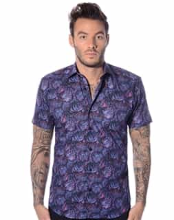 Navy Designer Short  Sleeve Shirt