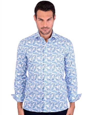 Dramatic White And Blue Cotton Shirt