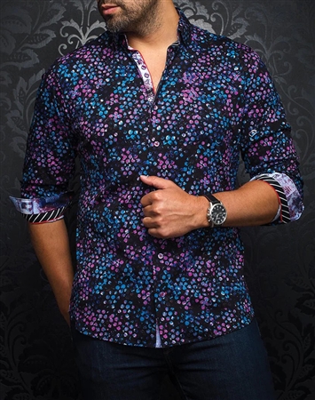 Men fashion button up shirt  |black pink
