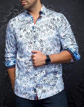 Men fashion button up shirt  |white blue