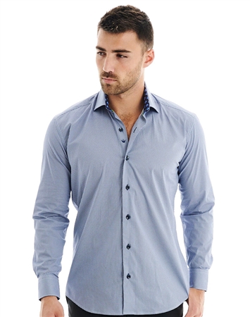 Bertigo Luxury Shirt with Dotted Blue Square Print | Jeronimo 02