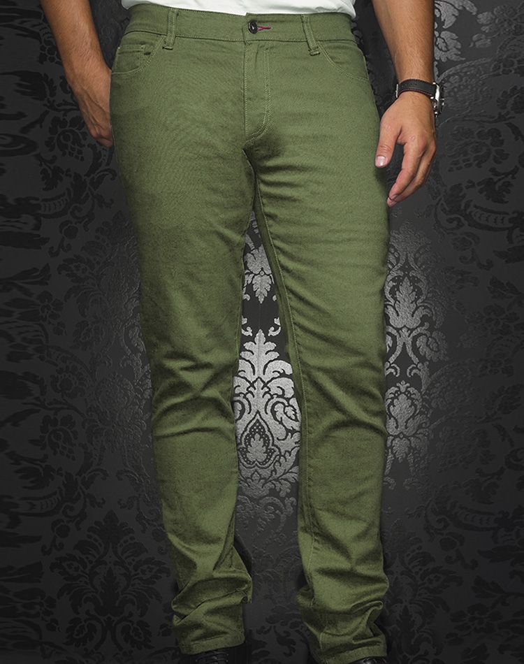 Sporty Olive Green Pants | Designer Slim Fit Jeans | Au Noir