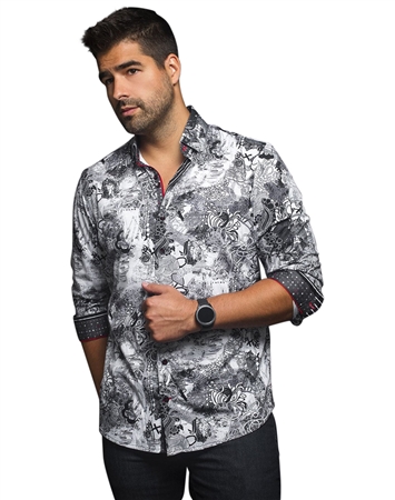 Men fashion button up  shirt  | white black