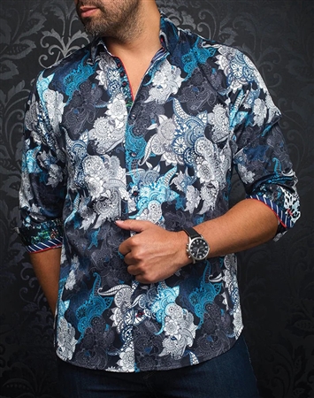 Men fashion button up shirt  |white blue