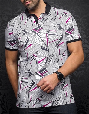 Men fashion polo shirt | white fuchsia