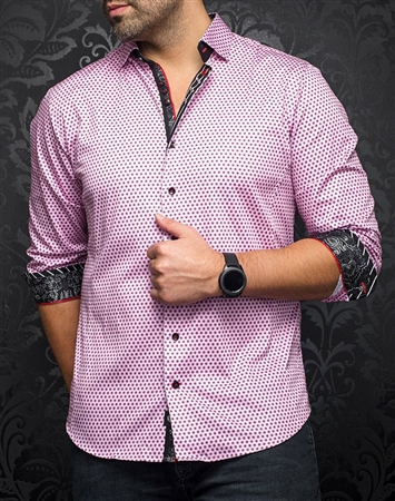 Men fashion button up shirt  |white pink