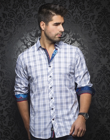 Men's Luxury Sport Shirt:  Leone Blue White