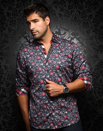 Designer Mens Dress shirt - Lorca Black Red