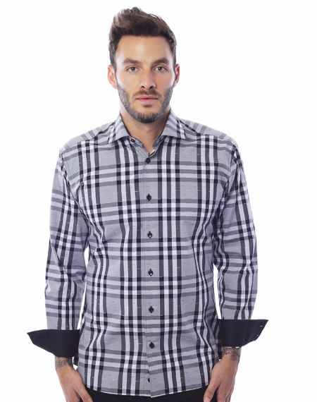 Designer Black White Check Dress Shirt