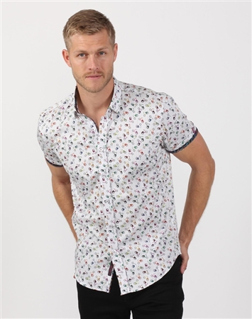 Fresh White Designer Print Dress Shirt