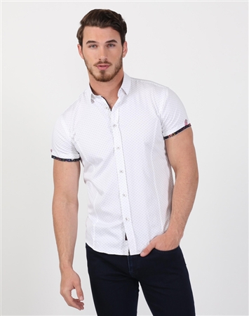 Crisp White Polka Dot Men’s Shirt