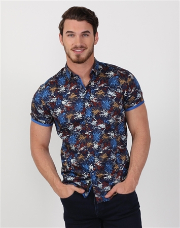 Navy Multi Patterned Men’s Cotton Shirt