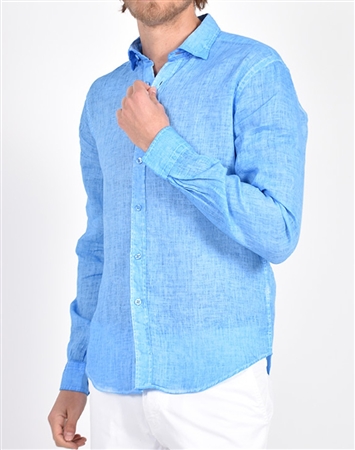 Solid Blue Linen Shirt|Eight-x Luxury Linen Shirt