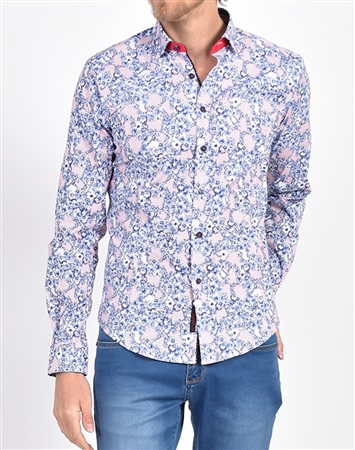 Classical Floral and Net Print shirt|Eight-x Luxury Long Sleeve Dress Shirt