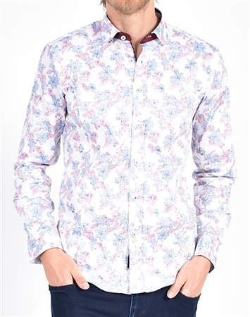 Distressed Wildflower Print Shirt|Eight-x Luxury Long Sleeve Dress Shirt
