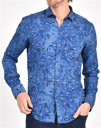 Sax Leaf and Flocking Print Shirt|Eight-x Luxury Long Sleeve Dress Shirt