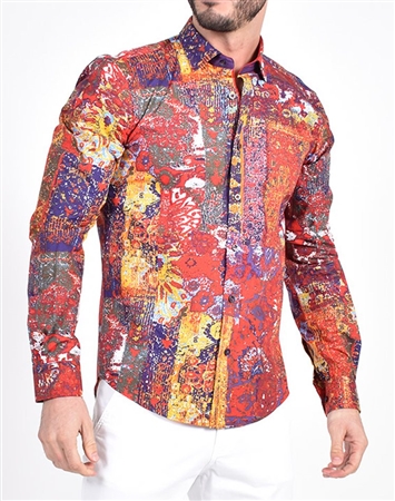 Multi Color Stucco Painting Print Shirt|Eight-x Luxury Long Sleeve