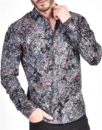 Colorful Baroque Print Shirt with flocking|Eight-x Luxury Long Sleeve
