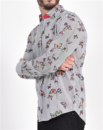 Stripes and Butterflies Print Shirt|Eight-x Luxury Long Sleeve