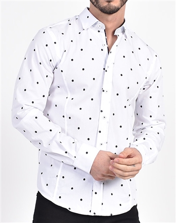Pristine Navy Dot Print Shirt|Eight-x Luxury Long Sleeve Dress Shirt