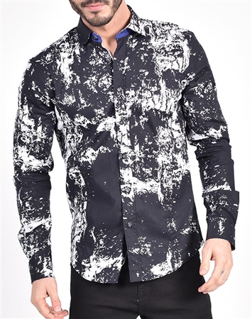 Deep Static Print Shirt|Eight-x Luxury Long Sleeve Dress Shirt