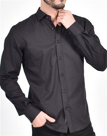 Black on Black Pink trim Shirt|Eight-x Luxury Long Sleeve Dress Shirt